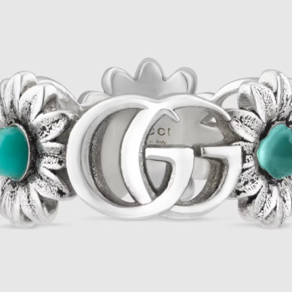 Silver Floral Ring with Turquoise Accents